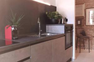 cocina con fregadero y encimera en L'Archetto Apartment, en Civitavecchia
