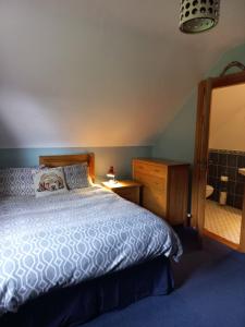 1 dormitorio con cama y espejo grande en Kelmin House, en Letterkenny