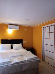 a bedroom with a large bed and a door at TAG Pansiyon in Antalya