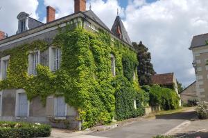 um edifício coberto de hera com janelas e portas em La Volière em Champigny-sur-Veude