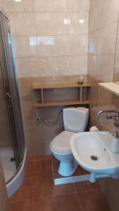 łazienka z toaletą i umywalką w obiekcie Pokoje Gościnne Róża we Władysławowie