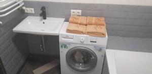 a washing machine in a bathroom with a sink at Верховина in Uzhhorod