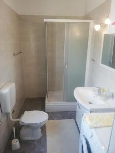 y baño con ducha, aseo y lavamanos. en Apartments with WiFi Supetar, Brac - 5667, en Supetar
