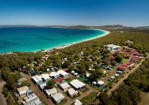 an aerial view of a resort next to the beach at BIG4 Emu Beach Holiday Park in Albany