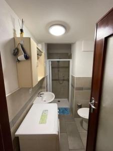 un piccolo bagno con lavandino e servizi igienici di Appartamento vicino centro a Torino