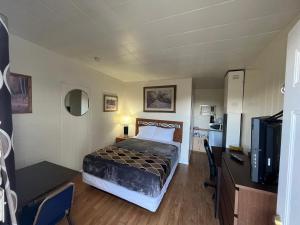 1 dormitorio con 1 cama y TV en una habitación en West Castle Motel en Pincher Creek