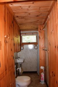 ein kleines Bad mit WC und Waschbecken in der Unterkunft Betty's Place - Cozy ocean front getaway with views of Casco Bay in Orrs Island