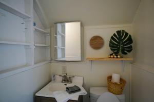 a small bathroom with a sink and a toilet at 2 Bedroom Apartment near NDSU and Downtown Fargo in Fargo +20 photos