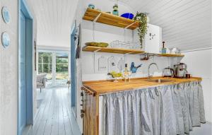- une cuisine avec un comptoir en bois et un évier dans l'établissement 3 Bedroom Nice Home In Hurup Thy, à Sønder Ydby