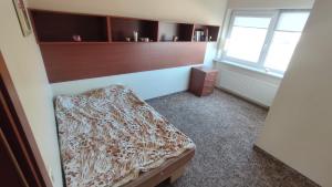Cette chambre comprend un lit et une fenêtre. dans l'établissement Romainiai guest house, à Kaunas