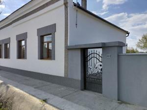 a white house with a gate on the side of it at TSG Apartaments in Valea lui Mihai