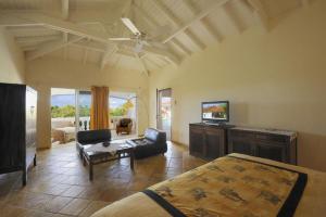 een woonkamer met een bed en een televisie bij 5 bedrooms villa at Saint Martin 200 m away from the beach with sea view private pool and furnished garden in Saint Martin