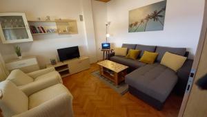 een woonkamer met een bank en een tv bij Apartment Slavica in Kornić