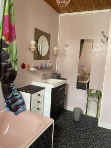 a bathroom with a sink and a mirror at Grand Gîte à 25 minutes du Puy Du Fou in Montournais