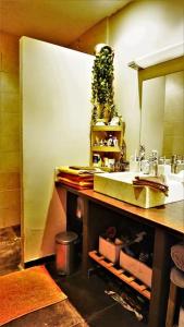 uma casa de banho com um lavatório e um espelho em Superbe Appartement , 6 Couchages dans Résidence em Doussard