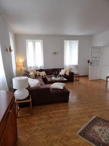 ein Wohnzimmer mit einem Sofa und einem Tisch in der Unterkunft Altes Zollhaus in Höflein an der Donau