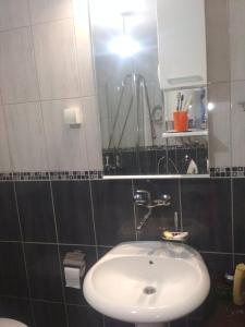 a bathroom with a white sink and a mirror at Dušanov Konak in Bajina Bašta