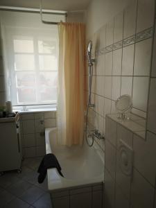 een badkamer met een douche en een bad bij Appartement Cécile in Potsdam