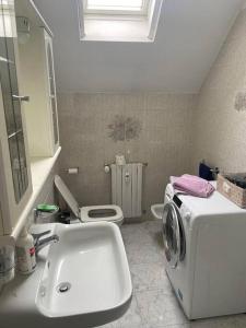 un bagno con lavatrice e lavandino di La casa di Giada a Peschiera Borromeo