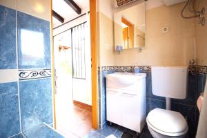 a bathroom with a toilet and a sink and a shower at Beautiful Dalmatian Stone House with swimming pool in Jezera