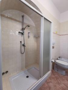 ein Bad mit einer Dusche und einem WC in der Unterkunft Le Frasche di Marido holiday apartments in Alberese