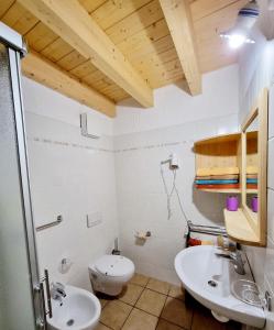 ein Badezimmer mit einem weißen WC und einem Waschbecken in der Unterkunft Appartamento Adamello 15 in Pinzolo