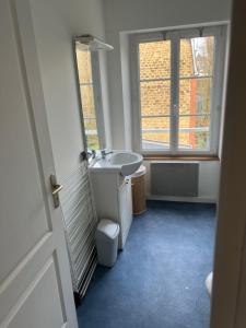 a bathroom with a sink and a toilet and a window at 1 appartement neuf centre flers accès facile proche gare et commodités in Flers