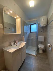 a bathroom with a shower and a sink and a toilet at Apartman Mira in Opatija +40 photos