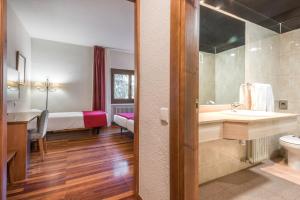 La salle de bains est pourvue d'un lavabo, de toilettes et d'un lit. dans l'établissement Snö Hotel Formigal, à Formigal