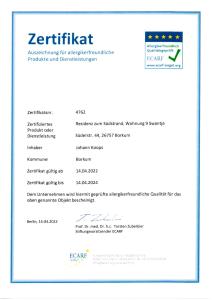 Certifikát, hodnocení, plakát nebo jiný dokument vystavený v ubytování Swantje in Residenz zum Südstrand