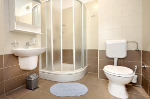 a bathroom with a toilet and a sink and a shower at Apartments Sunspot 1 in Lokva Rogoznica +16 photos