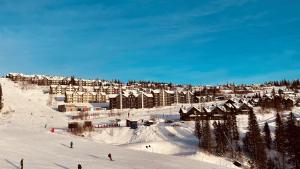 a ski resort with people skiing down a snow covered slope at Sadelbyn Fjällhem in Åre