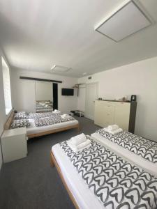 a room with three beds in a room at Penzion Puk in Hrob