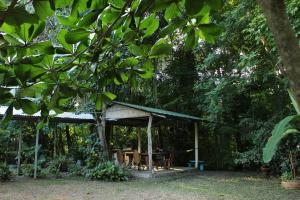 un refugio de picnic con una mesa en el bosque en Casa a 26 kilómetros de Jaco rodeado de naturaleza, en Jacó