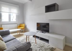 a living room with a couch and a tv at Aiztondo - Basque Stay in San Sebastián