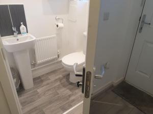 a bathroom with a toilet and a sink at Lovely Brand New 2 Bed House with Driveway Parking in Longford