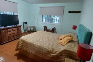 a bedroom with a bed and a flat screen tv at Casa en el Campo con Pileta in La Granja