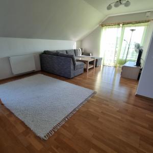 - un salon avec un canapé et un tapis dans l'établissement Juuli apartament, à Kuressaare