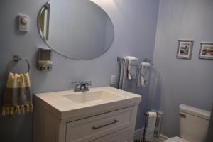 a bathroom with a sink and a mirror at Seabank House Bed and Breakfast The Royal in Pictou