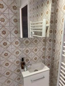 a bathroom with a sink and a mirror at L'appart de la liberté in Millau +5 photos