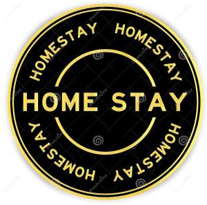 a black and gold home stay sign with the words home stay at JQ1 SEA & POOL or CITY View WIFI I WASHING MACHINE for Seaview unit I CUCKOO WATER Jesselton Quay by R2 in Kota Kinabalu