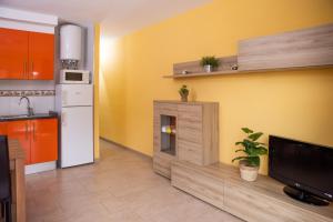 een keuken met een kleine open haard in de muur bij RVApartaments Els Salats in L'Estartit