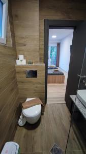 a bathroom with a toilet and a sink and a tub at Villa Natali in Ohrid