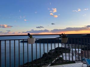 a view of the ocean from a balcony with potted plants at Apartments Villa Vanja in Budva