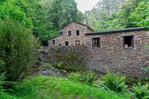 uma velha casa de pedra no meio de uma floresta em Casas del Molino - Muiños do Mainzoso Turismo Rural em Paderne