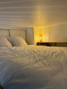 ein großes weißes Bett in einem Hotelzimmer in der Unterkunft Le Nid douillet - HyperCentre - à 2 Pas de la Gare in Toulouse