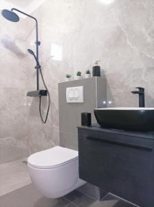 La salle de bains est pourvue d'une douche, de toilettes et d'un lavabo. dans l'établissement Green paradise, à Marina