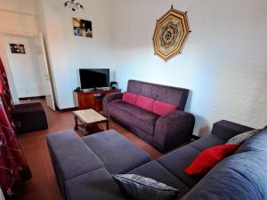 a living room with a couch and a tv at Casas da Boa Vista in Horta