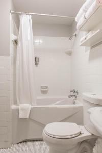 a white bathroom with a toilet and a bath tub at Kathryn Winstead at Southmoreland on the Plaza in Kansas City