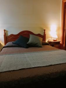 ein Schlafzimmer mit einem Bett mit zwei Kissen darauf in der Unterkunft Casa Villastur in Covadonga